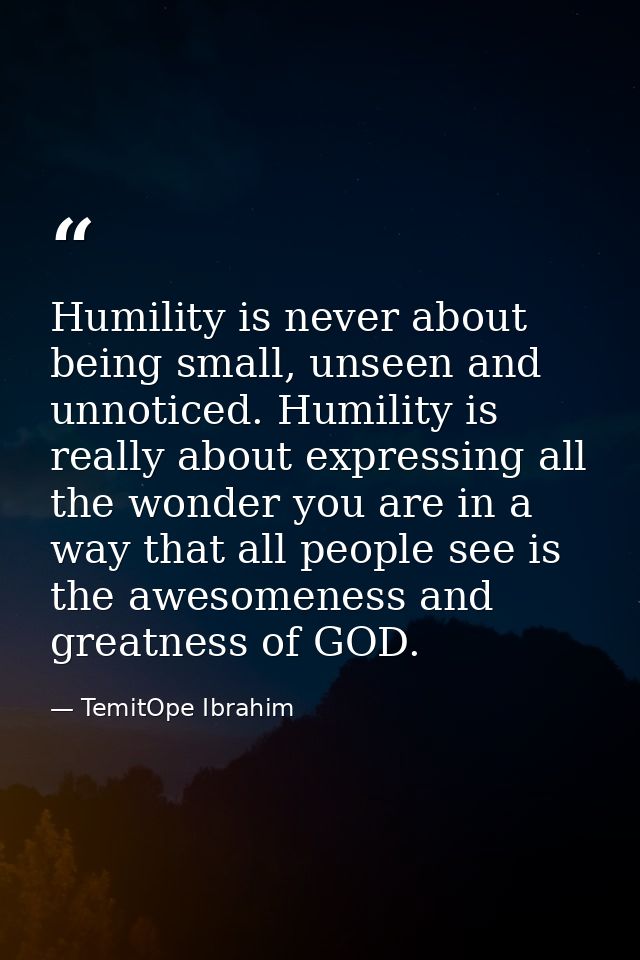 Humility is never about being small, unseen and unnoticed. Humility is really about expressing all the wonder you are in — TemitOpe Ibrahim