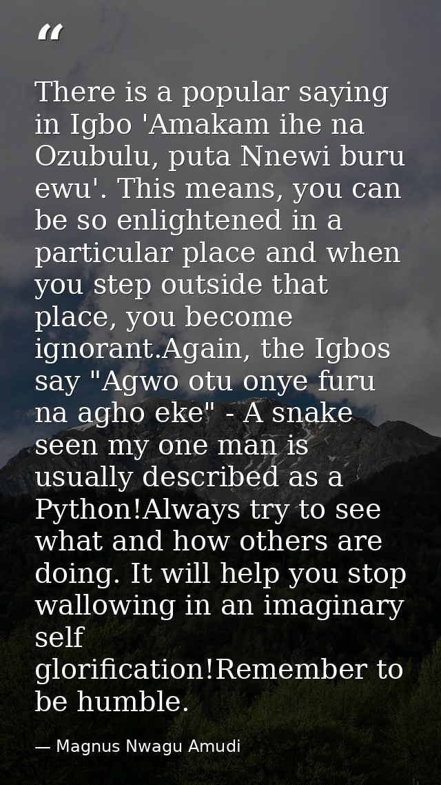 There is a popular saying in Igbo 'Amakam ihe na Ozubulu, puta Nnewi buru ewu'. This means, you can be so enlightened in — Magnus Nwagu Amudi