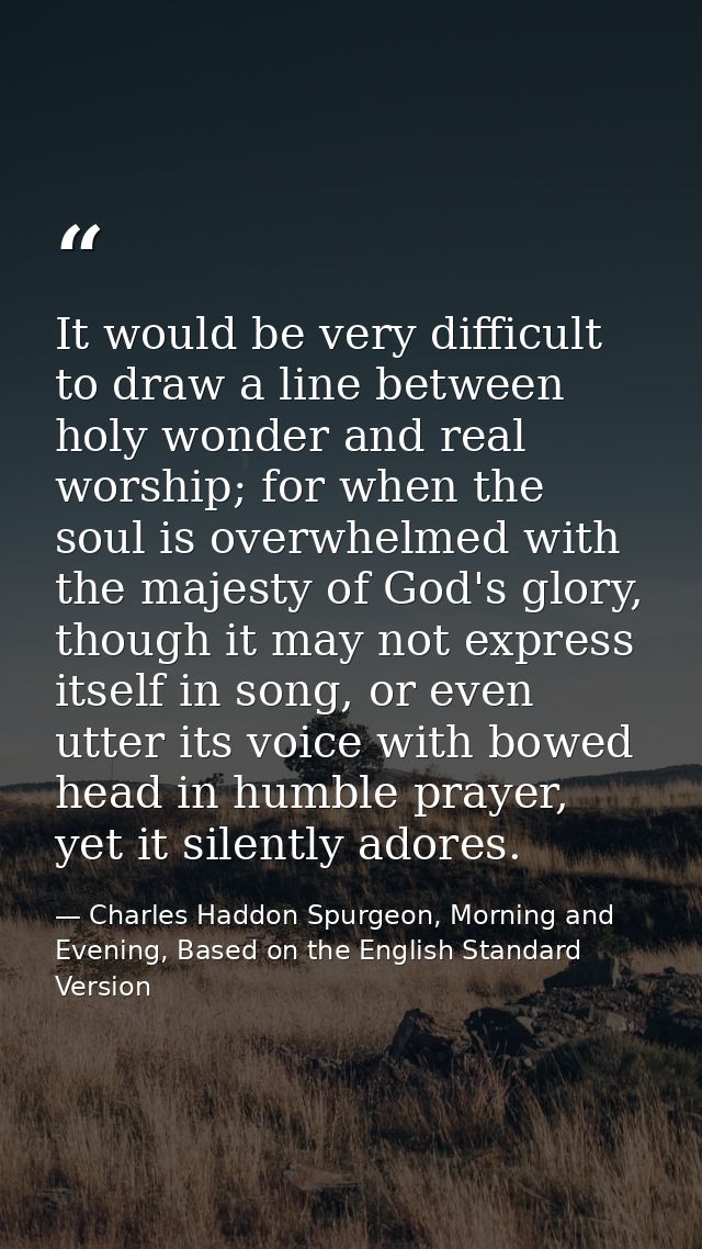 It would be very difficult to draw a line between holy wonder and real worship; for when the soul is overwhelmed with th — Charles Haddon Spurgeon, Morning and Evening, Based on the English Standard Version