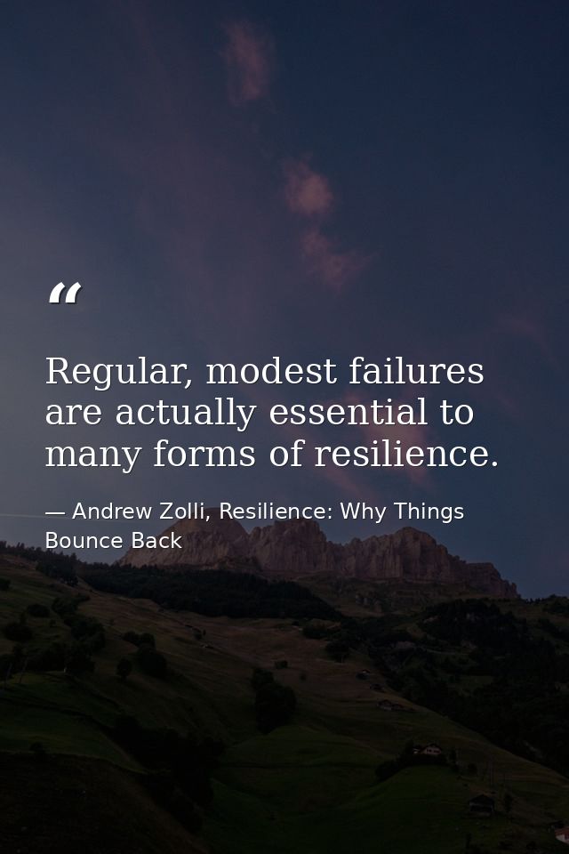 Regular, modest failures are actually essential to many forms of resilience. — Andrew Zolli, Resilience: Why Things Bounce Back