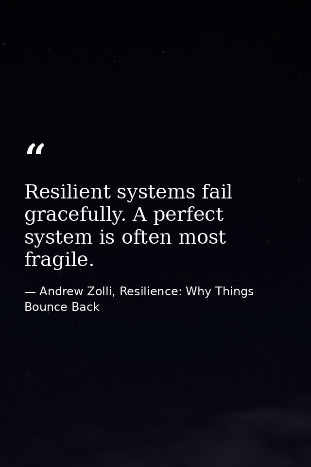 Resilient systems fail gracefully. A perfect system is often most fragile. — Andrew Zolli, Resilience: Why Things Bounce Back