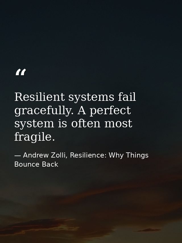 Resilient systems fail gracefully. A perfect system is often most fragile. — Andrew Zolli, Resilience: Why Things Bounce Back