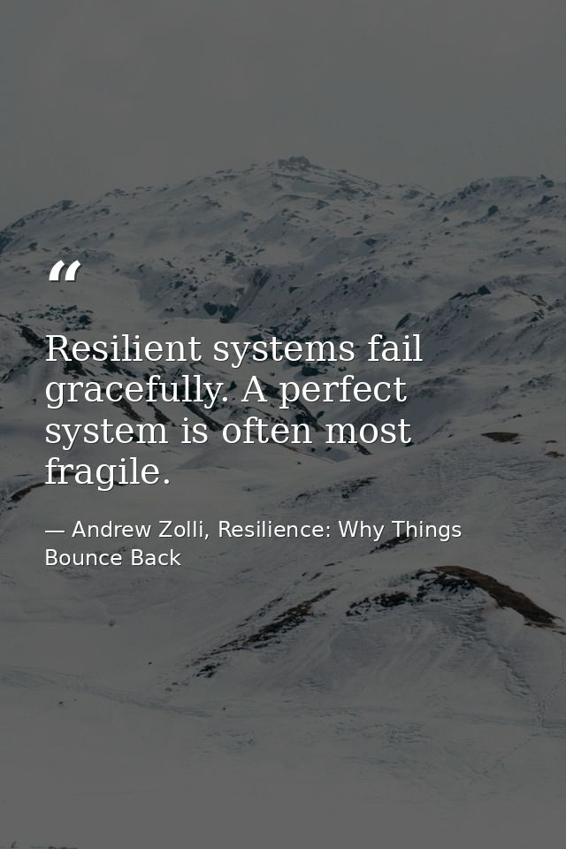 Resilient systems fail gracefully. A perfect system is often most fragile. — Andrew Zolli, Resilience: Why Things Bounce Back