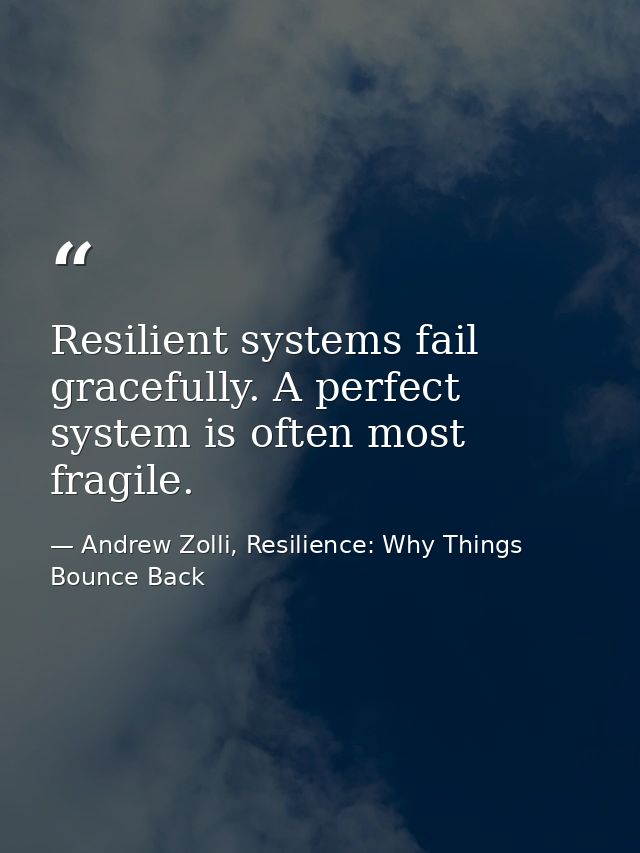 Resilient systems fail gracefully. A perfect system is often most fragile. — Andrew Zolli, Resilience: Why Things Bounce Back