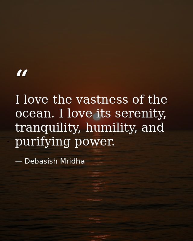 I love the vastness of the ocean. I love its serenity, tranquility, humility, and purifying power. — Debasish Mridha