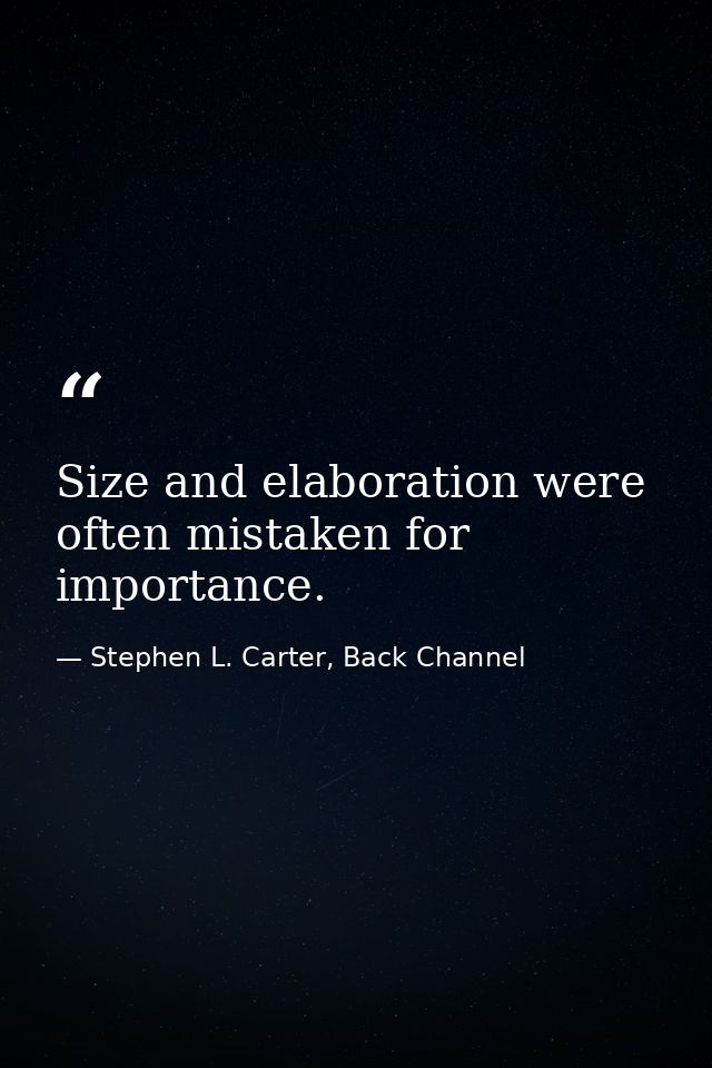 Size and elaboration were often mistaken for importance. — Stephen L. Carter, Back Channel