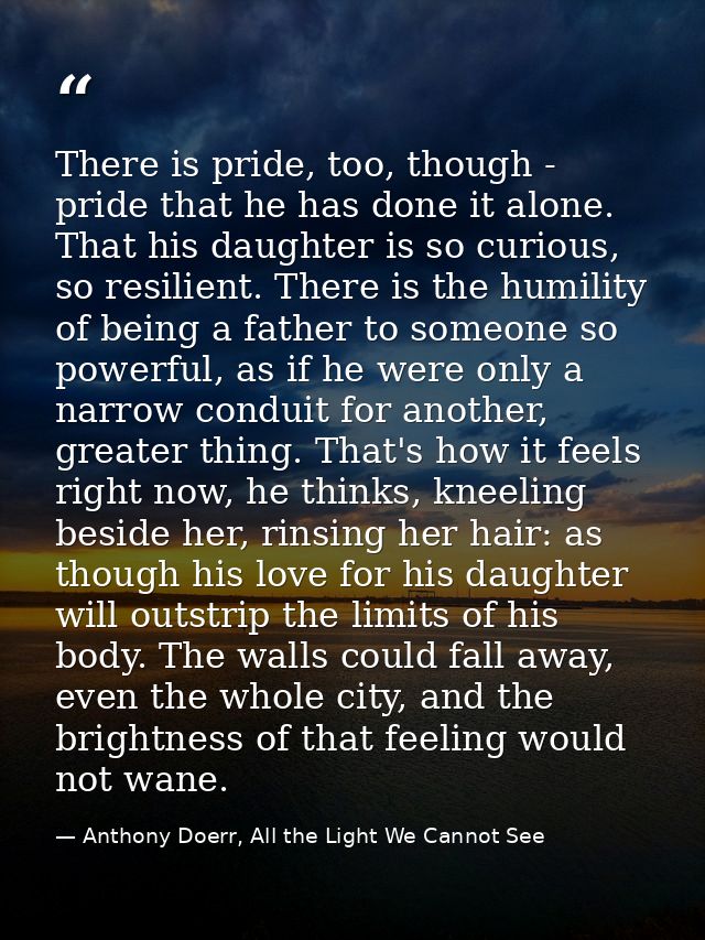There is pride, too, though - pride that he has done it alone. That his daughter is so curious, so resilient. There is t — Anthony Doerr, All the Light We Cannot See