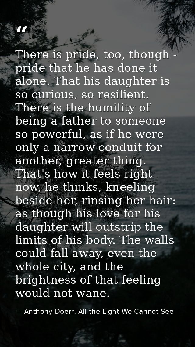 There is pride, too, though - pride that he has done it alone. That his daughter is so curious, so resilient. There is t — Anthony Doerr, All the Light We Cannot See