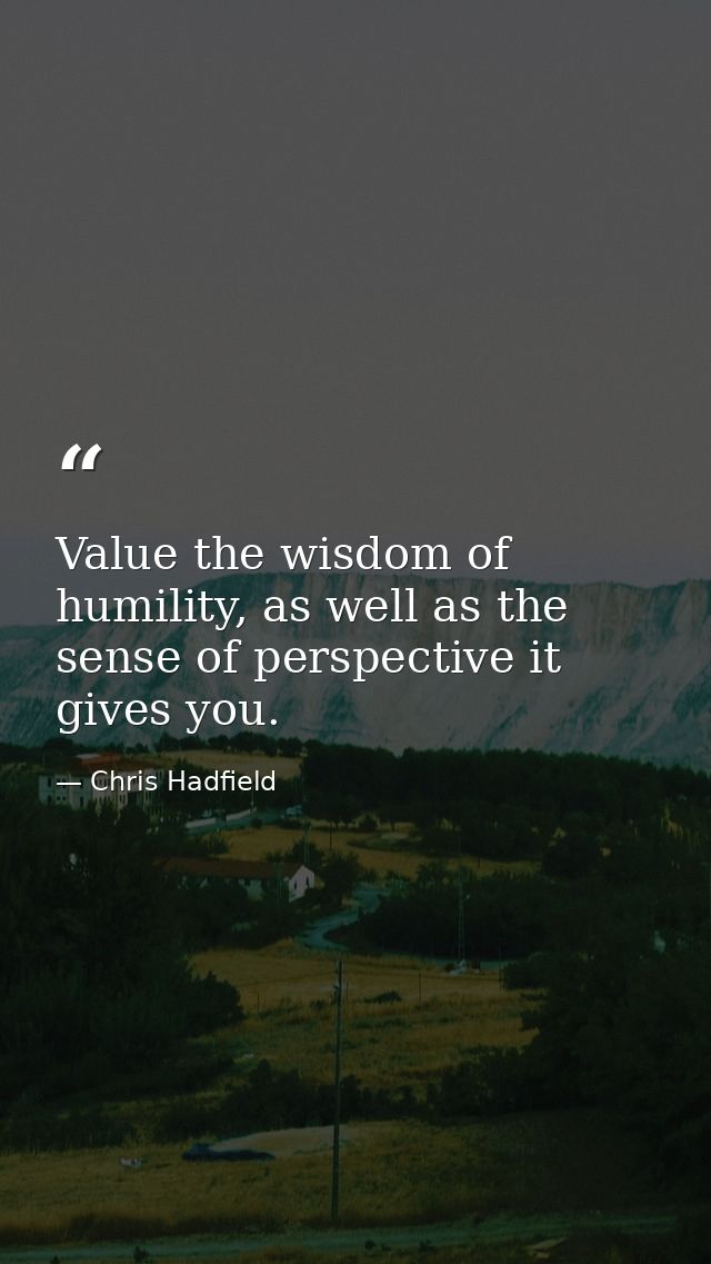 Value the wisdom of humility, as well as the sense of perspective it gives you. — Chris Hadfield
