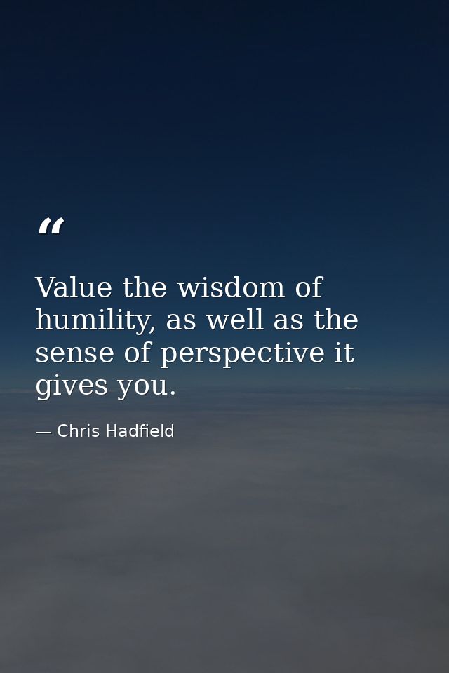 Value the wisdom of humility, as well as the sense of perspective it gives you. — Chris Hadfield