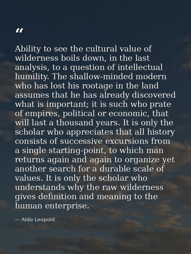 Ability to see the cultural value of wilderness boils down, in the last analysis, to a question of intellectual humility — Aldo Leopold