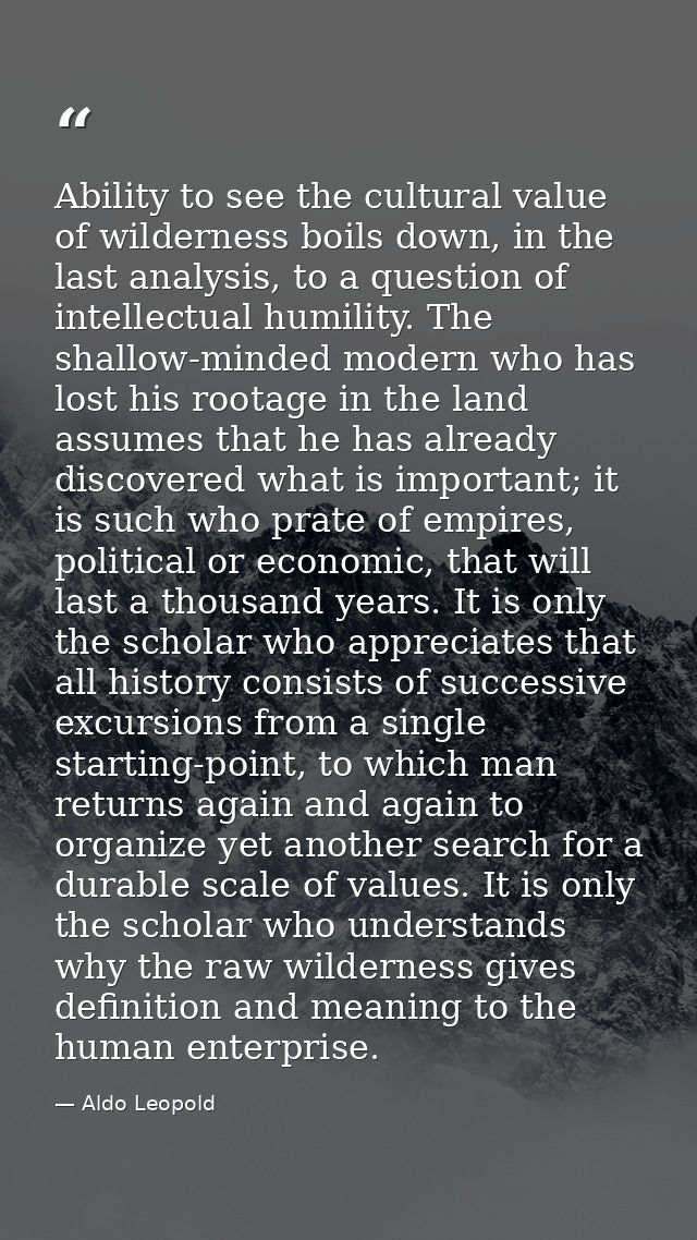 Ability to see the cultural value of wilderness boils down, in the last analysis, to a question of intellectual humility — Aldo Leopold