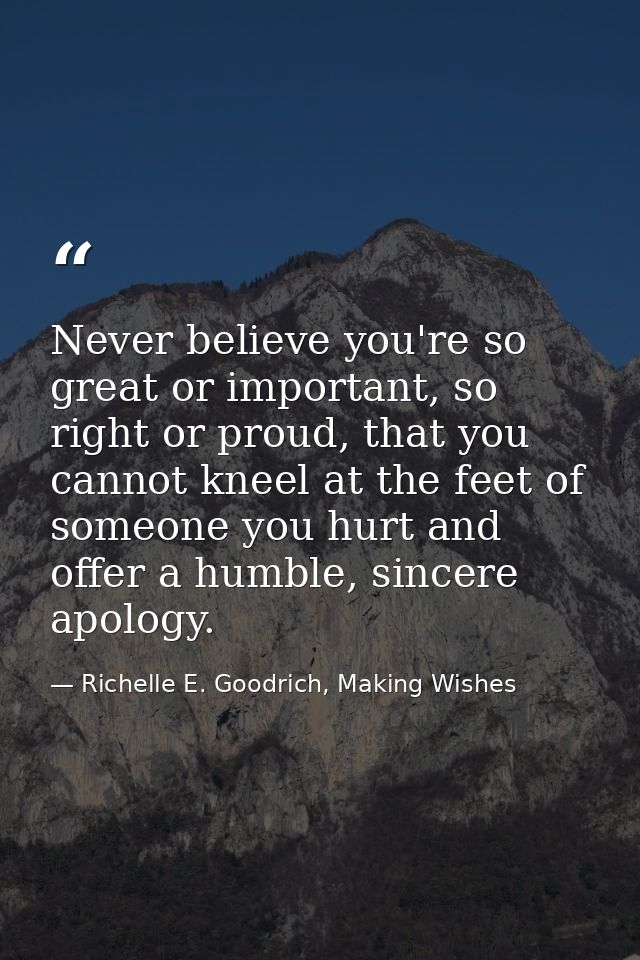 Never believe you're so great or important, so right or proud, that you cannot kneel at the feet of someone you hurt and — Richelle E. Goodrich, Making Wishes