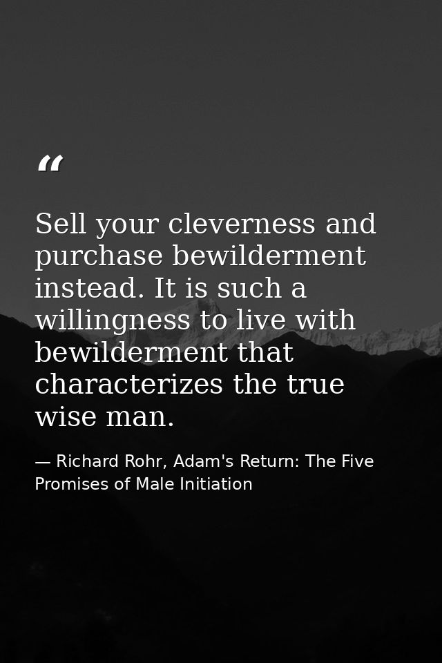 Sell your cleverness and purchase bewilderment instead. It is such a willingness to live with bewilderment that characte — Richard Rohr, Adam's Return: The Five Promises of Male Initiation
