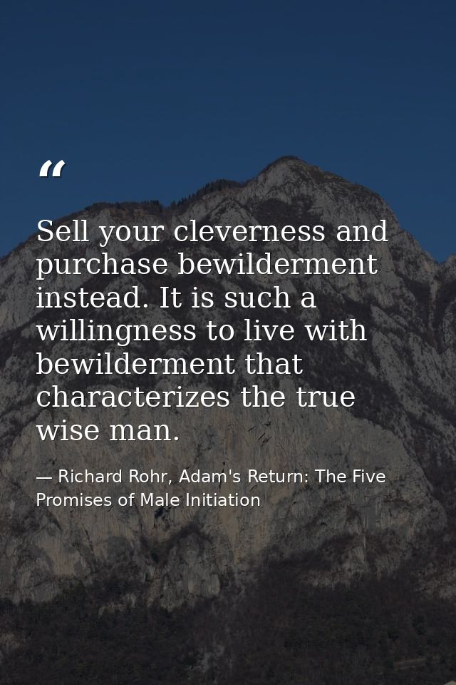 Sell your cleverness and purchase bewilderment instead. It is such a willingness to live with bewilderment that characte — Richard Rohr, Adam's Return: The Five Promises of Male Initiation