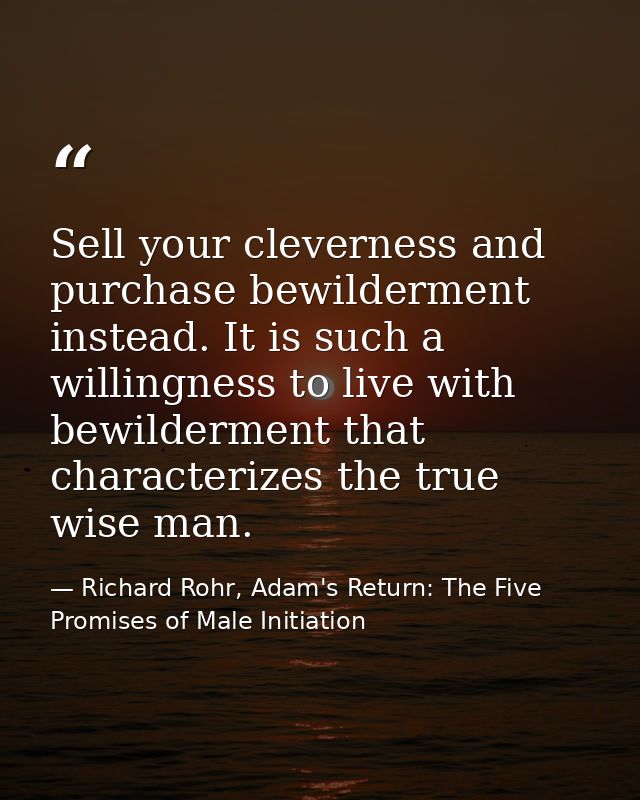Sell your cleverness and purchase bewilderment instead. It is such a willingness to live with bewilderment that characte — Richard Rohr, Adam's Return: The Five Promises of Male Initiation