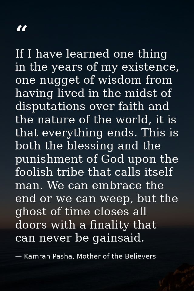 If I have learned one thing in the years of my existence, one nugget of wisdom from having lived in the midst of disputa — Kamran Pasha, Mother of the Believers