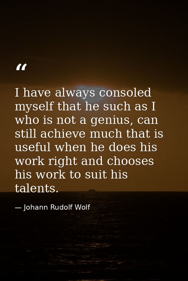 I have always consoled myself that he such as I who is not a genius, can still achieve much that is useful when he does  — Johann Rudolf Wolf