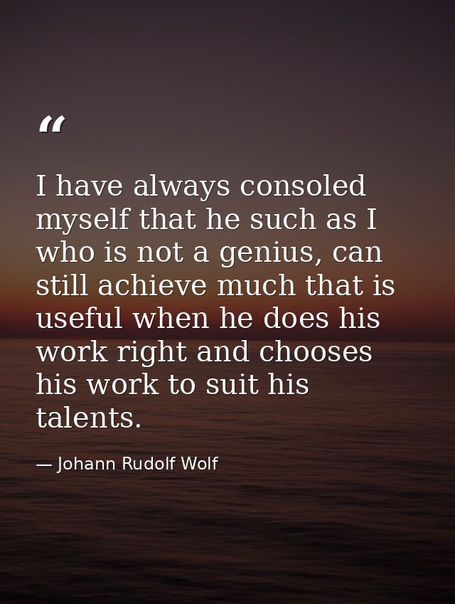 I have always consoled myself that he such as I who is not a genius, can still achieve much that is useful when he does  — Johann Rudolf Wolf