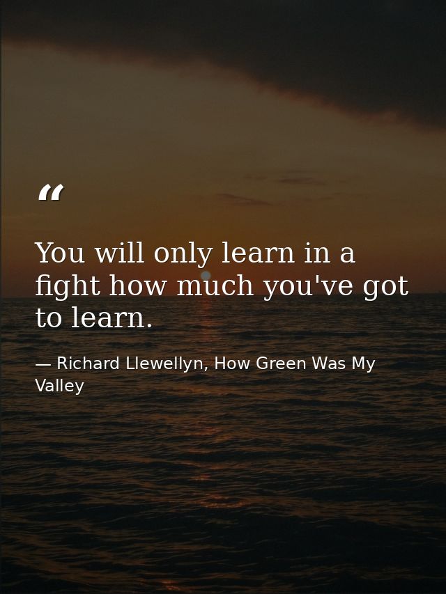 You will only learn in a fight how much you've got to learn. — Richard Llewellyn, How Green Was My Valley