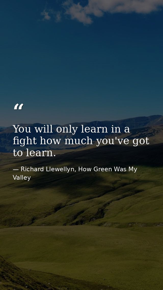 You will only learn in a fight how much you've got to learn. — Richard Llewellyn, How Green Was My Valley