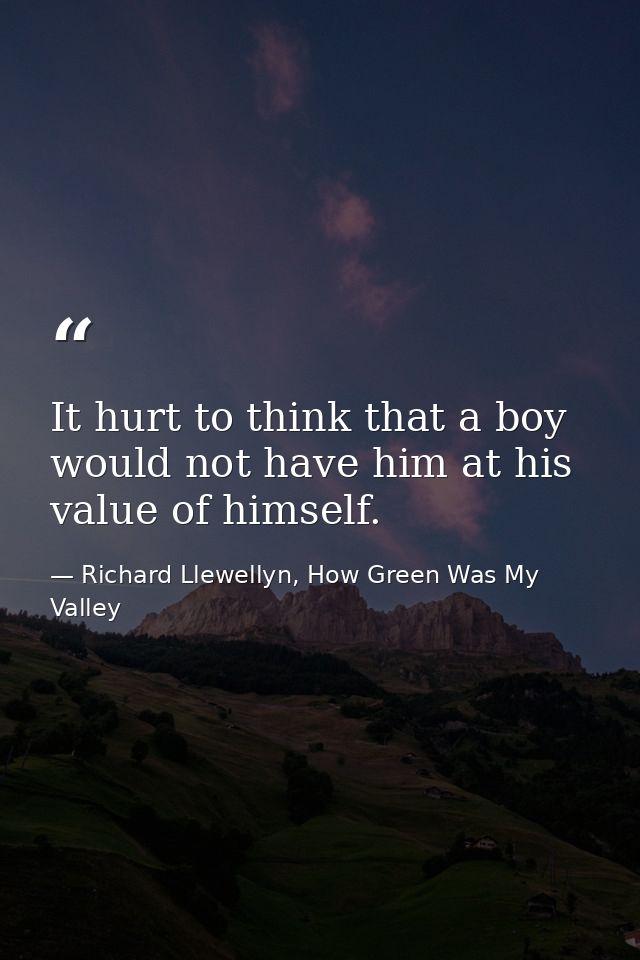 It hurt to think that a boy would not have him at his value of himself. — Richard Llewellyn, How Green Was My Valley