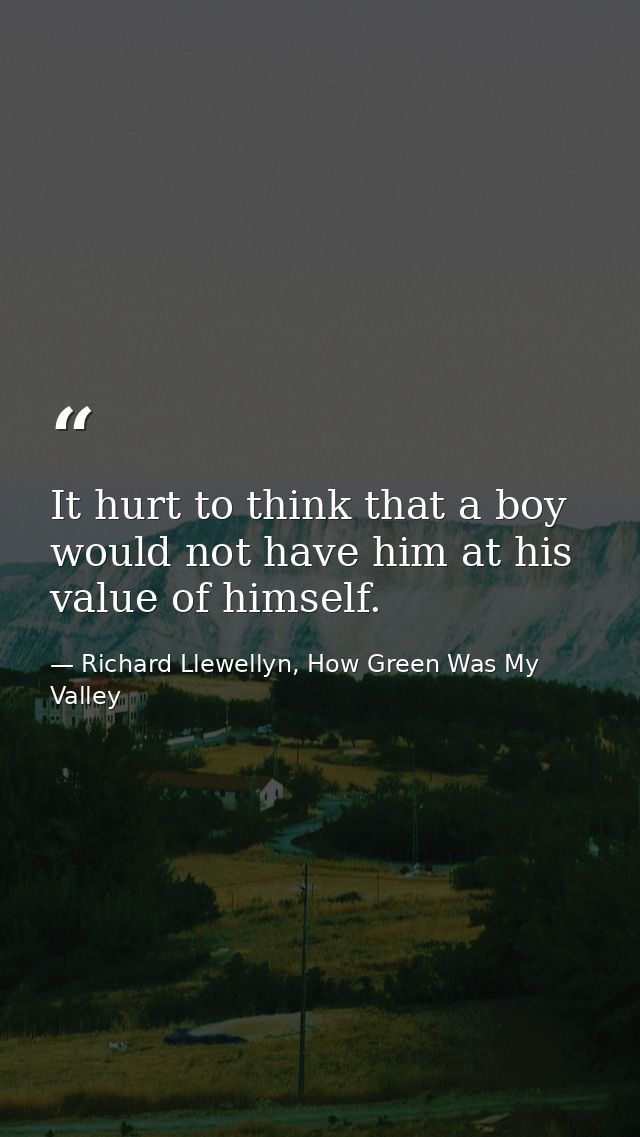 It hurt to think that a boy would not have him at his value of himself. — Richard Llewellyn, How Green Was My Valley
