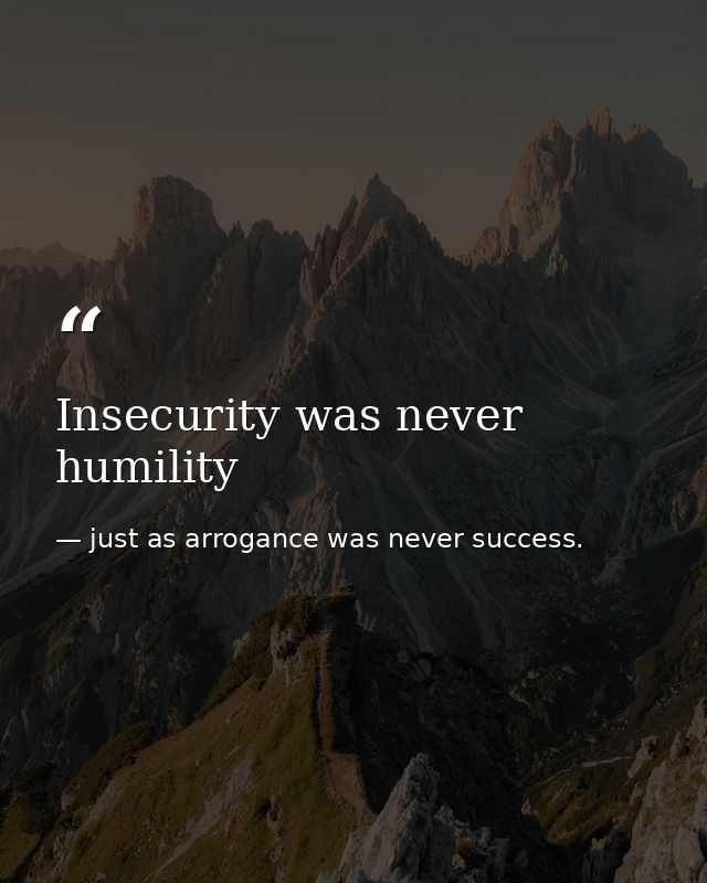 Insecurity was never humility — just as arrogance was never success.