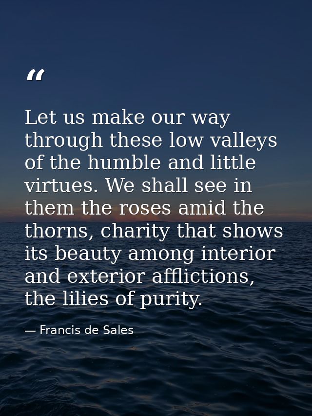Let us make our way through these low valleys of the humble and little virtues. We shall see in them the roses amid the  — Francis de Sales