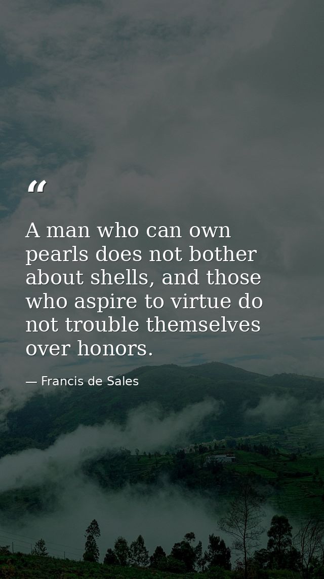 A man who can own pearls does not bother about shells, and those who aspire to virtue do not trouble themselves over hon — Francis de Sales