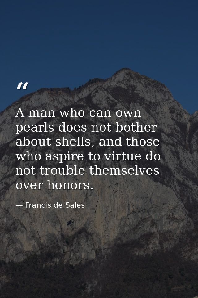 A man who can own pearls does not bother about shells, and those who aspire to virtue do not trouble themselves over hon — Francis de Sales
