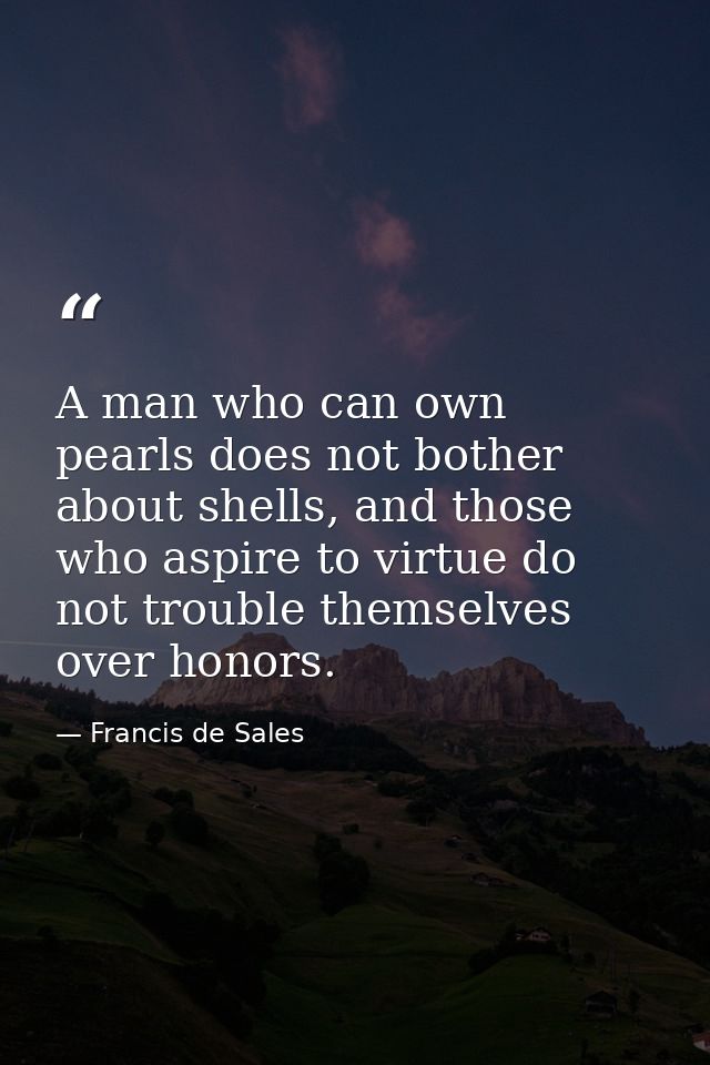 A man who can own pearls does not bother about shells, and those who aspire to virtue do not trouble themselves over hon — Francis de Sales