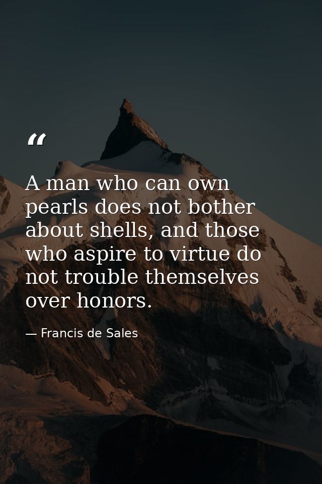 A man who can own pearls does not bother about shells, and those who aspire to virtue do not trouble themselves over hon — Francis de Sales