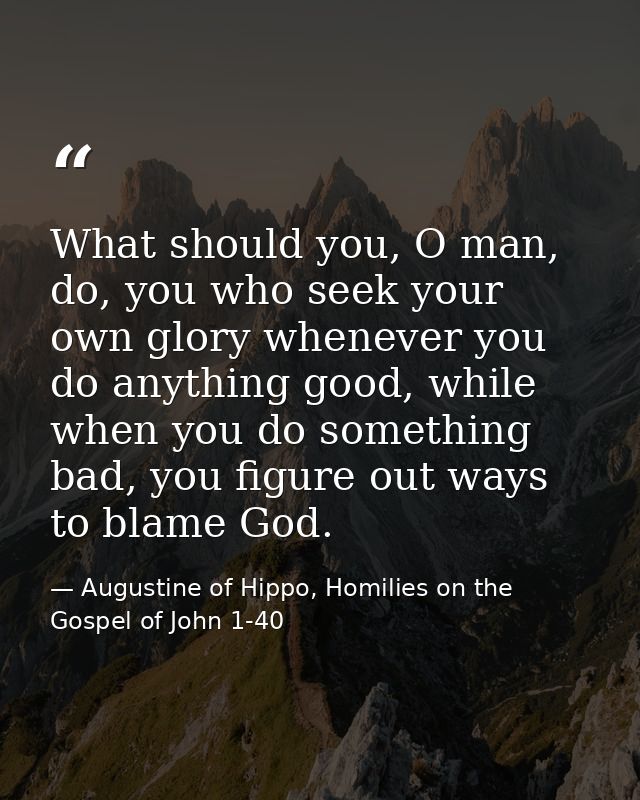What should you, O man, do, you who seek your own glory whenever you do anything good, while when you do something bad,  — Augustine of Hippo, Homilies on the Gospel of John 1-40