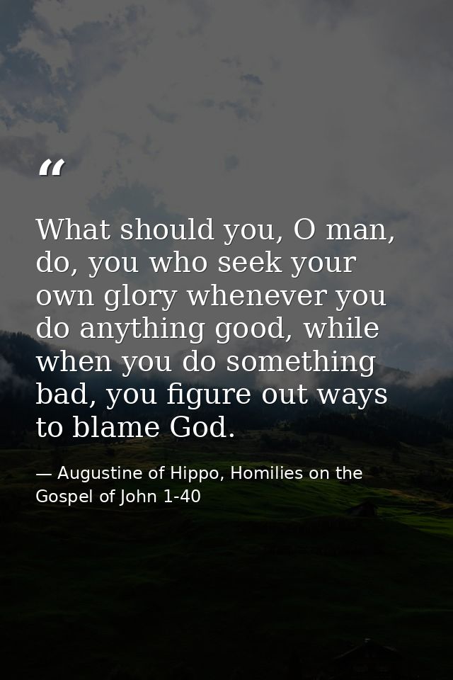 What should you, O man, do, you who seek your own glory whenever you do anything good, while when you do something bad,  — Augustine of Hippo, Homilies on the Gospel of John 1-40