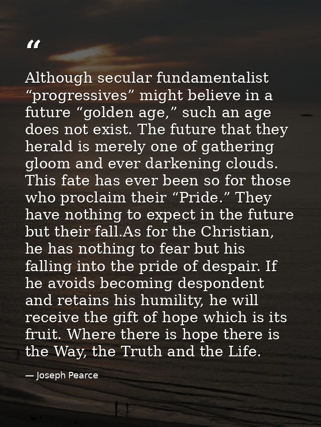 Although secular fundamentalist “progressives” might believe in a future “golden age,” such an age does not exist. The f — Joseph Pearce