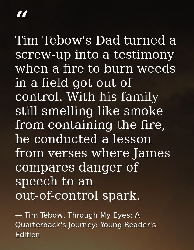 Tim Tebow's Dad turned a screw-up into a testimony when a fire to burn weeds in a field got out of control. With his fam — Tim Tebow, Through My Eyes: A Quarterback's Journey: Young Reader's Edition