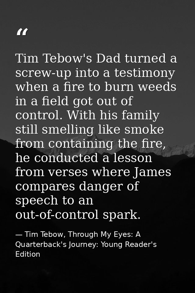 Tim Tebow's Dad turned a screw-up into a testimony when a fire to burn weeds in a field got out of control. With his fam — Tim Tebow, Through My Eyes: A Quarterback's Journey: Young Reader's Edition