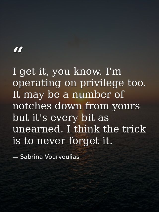 I get it, you know. I'm operating on privilege too. It may be a number of notches down from yours but it's every bit as  — Sabrina Vourvoulias