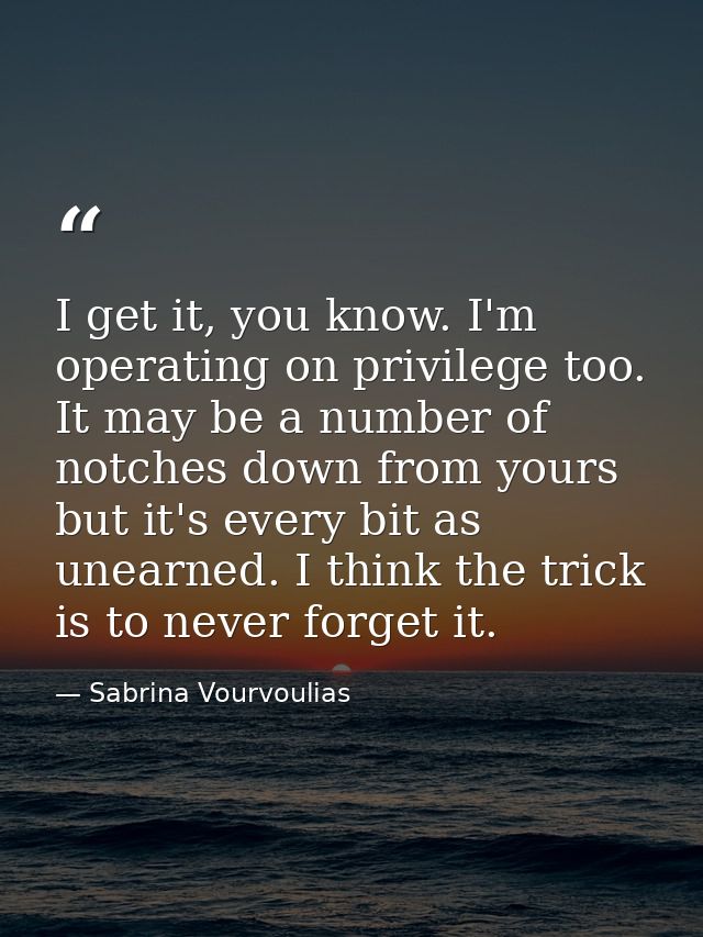 I get it, you know. I'm operating on privilege too. It may be a number of notches down from yours but it's every bit as  — Sabrina Vourvoulias