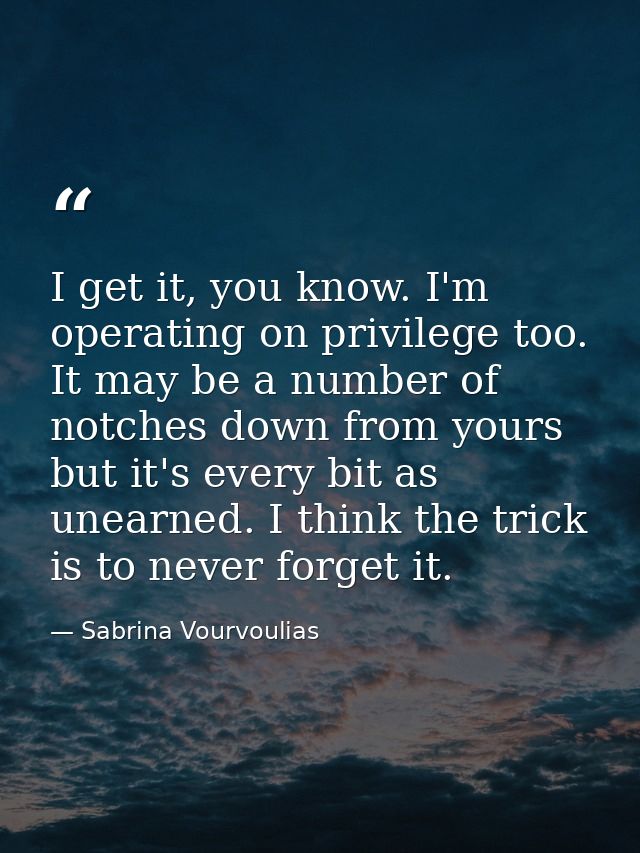 I get it, you know. I'm operating on privilege too. It may be a number of notches down from yours but it's every bit as  — Sabrina Vourvoulias
