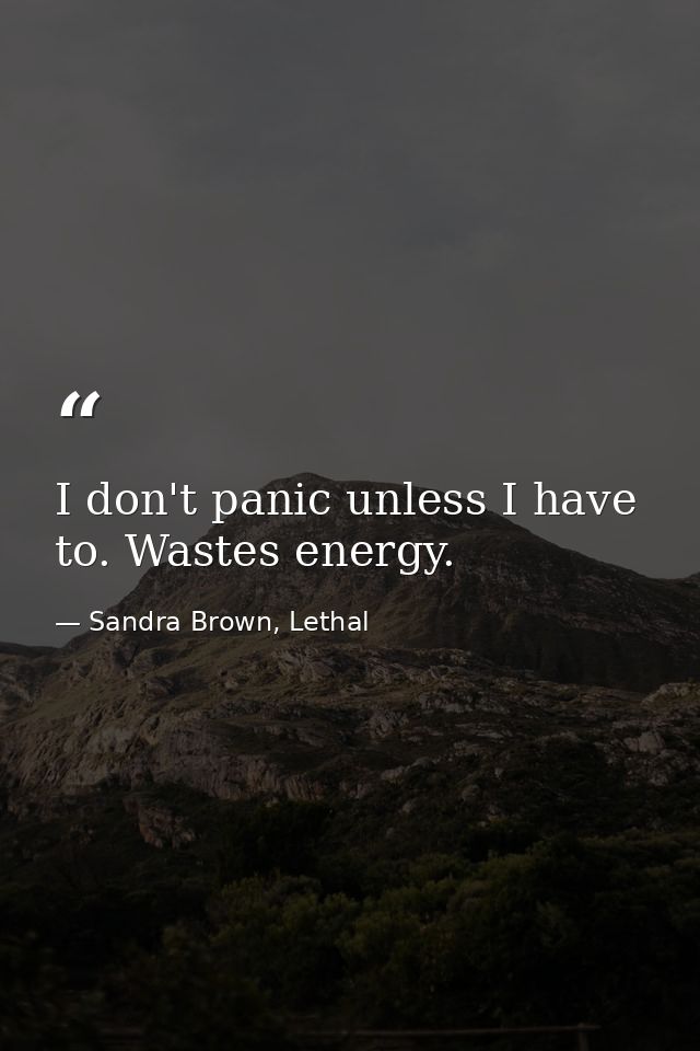 I don't panic unless I have to. Wastes energy. — Sandra Brown, Lethal