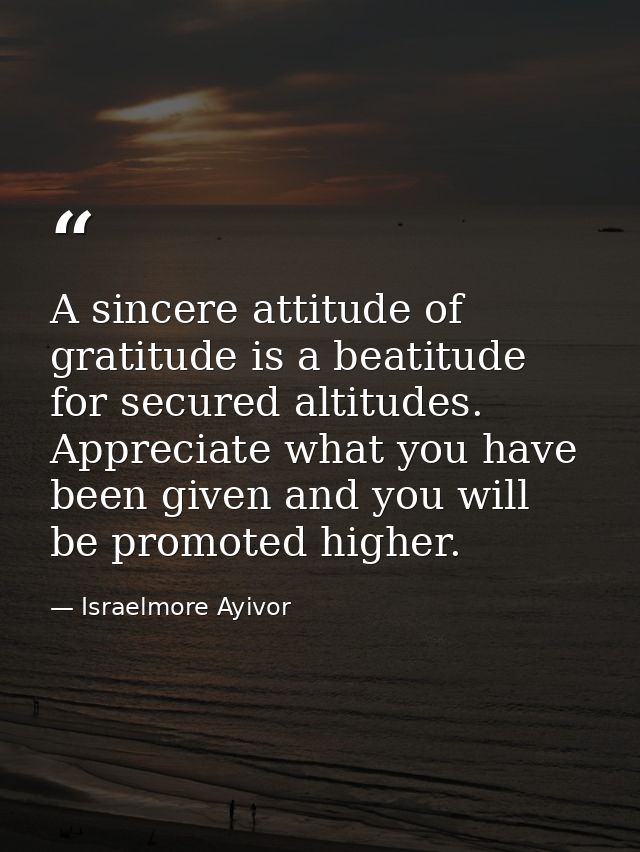A sincere attitude of gratitude is a beatitude for secured altitudes. Appreciate what you have been given and you will b — Israelmore Ayivor