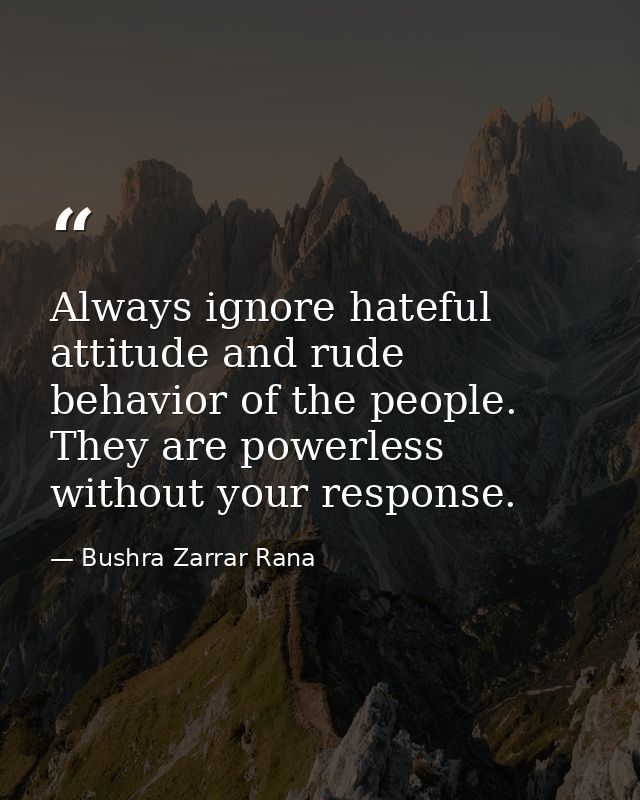 Always ignore hateful attitude and rude behavior of the people. They are powerless without your response. — Bushra Zarrar Rana