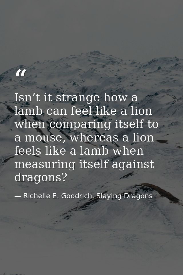 Isn’t it strange how a lamb can feel like a lion when comparing itself to a mouse, whereas a lion feels like a lamb when — Richelle E. Goodrich, Slaying Dragons