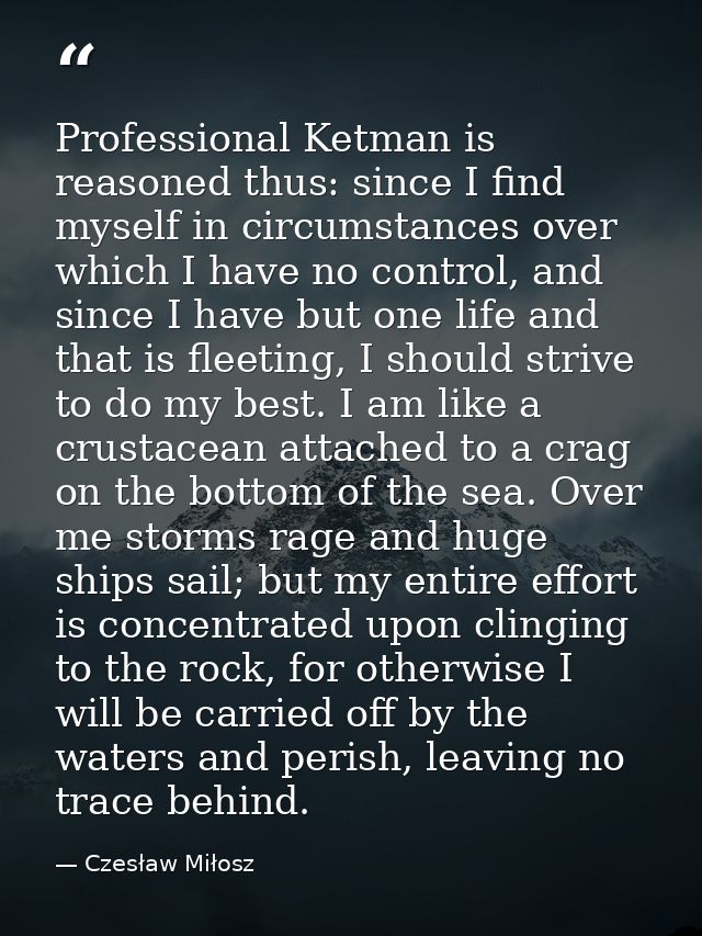 Professional Ketman is reasoned thus: since I find myself in circumstances over which I have no control, and since I hav — Czesław Miłosz