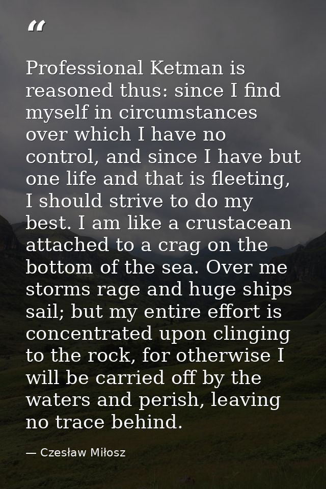 Professional Ketman is reasoned thus: since I find myself in circumstances over which I have no control, and since I hav — Czesław Miłosz