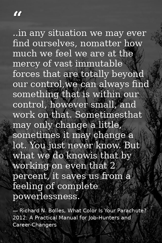 ..in any situation we may ever find ourselves, nomatter how much we feel we are at the mercy of vast immutable forces th — Richard N. Bolles, What Color Is Your Parachute? 2012: A Practical Manual for Job-Hunters and Career-Changers