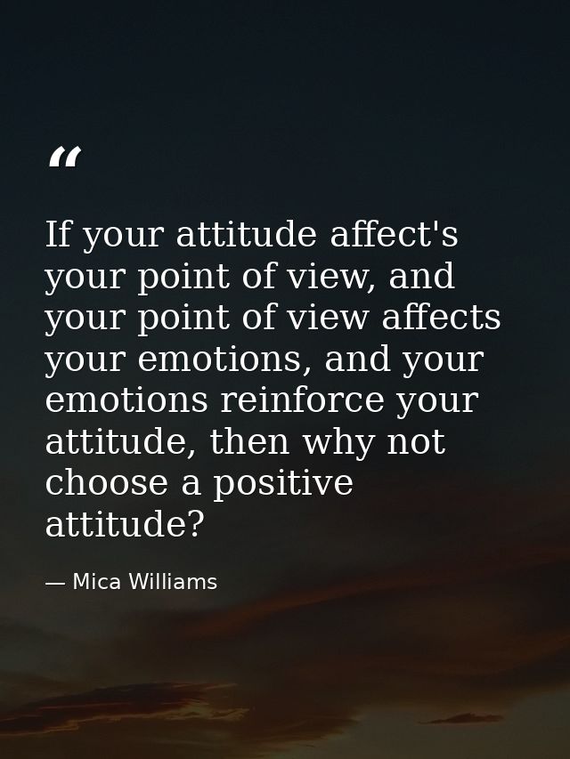 If your attitude affect's your point of view, and your point of view affects your emotions, and your emotions reinforce  — Mica Williams