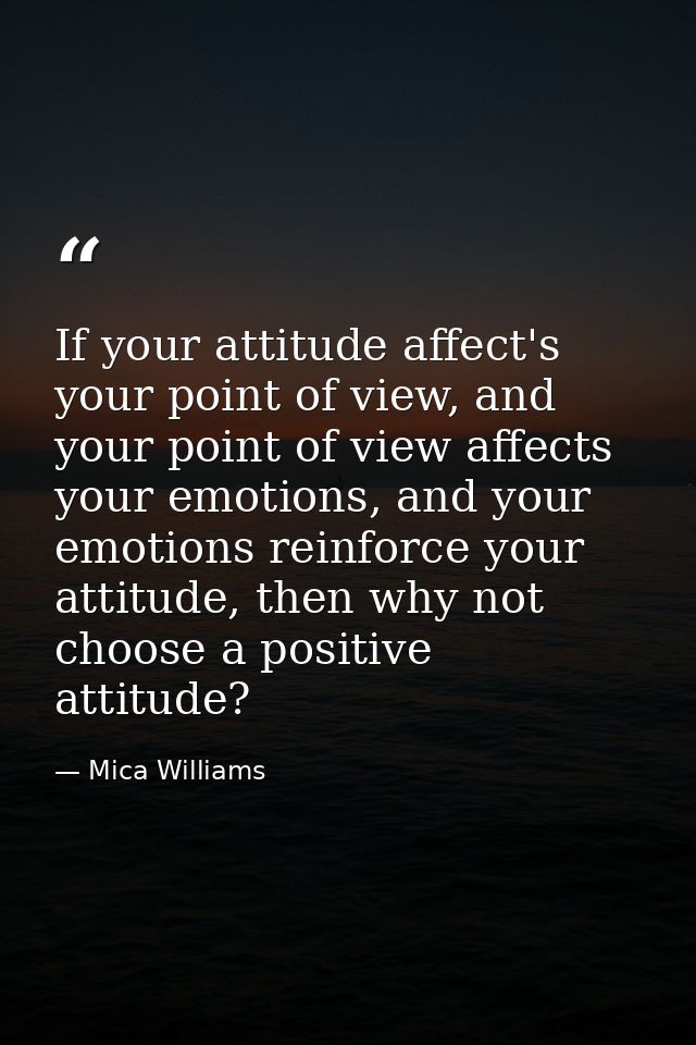 If your attitude affect's your point of view, and your point of view affects your emotions, and your emotions reinforce  — Mica Williams